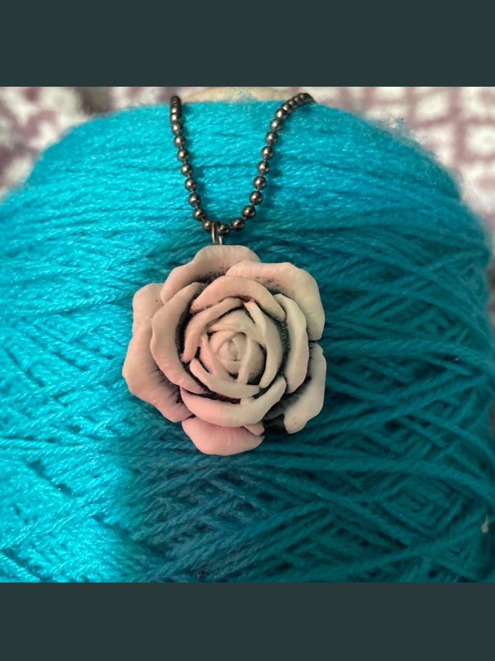 Handcrafted White and Black Rose Pendant Necklace - Women Jewelry